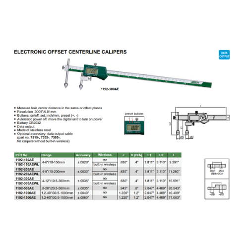 Thước cặp đo khoảng cách tâm Insize 1192-150AE