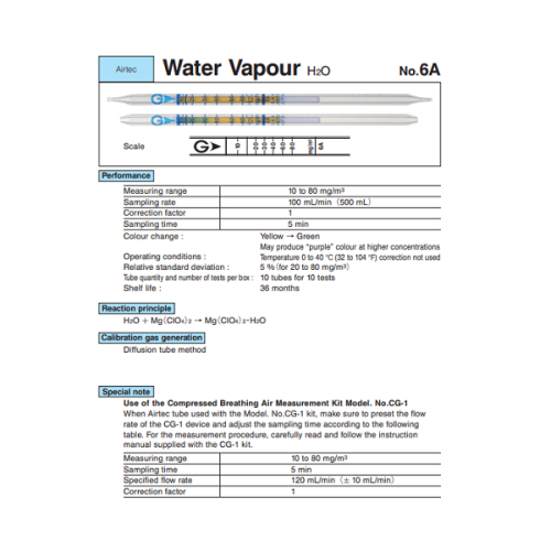 Ống phát hiện hơi nước H2O trong khí nén Gastec 6A