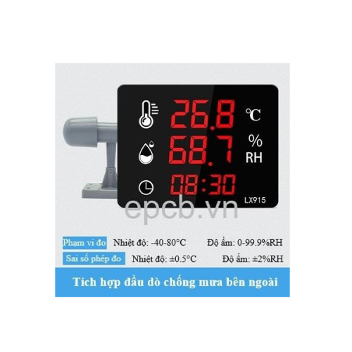Máy đo nhiệt độ độ ẩm đầu dò bên ngoài chống mưa EP-LX915